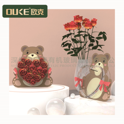 亞克力創(chuàng)意心形小熊永生花盒